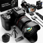8K 64MP digitaalkaamera automaatse teravustamise, 16x optilise suumi, 3-tollise 180&deg; IPS-ekraani, WiFi ja 64 GB m&auml;lukaardiga