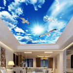 Moodne Fototapeet Sinine Taev Ja Valged Pilved Seinamaalid Plakat Teema Hotell Elutuba Lagi Seina Seinamaal 200 cm(W) x 140 cm(H)