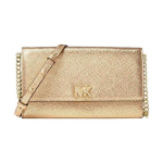 Michael Kors Mott Klassikaline Metallist Logo Nahast &Otilde;la-ristkorralik Rahakott Naiste kotid Kuldne 32S8MF5C9E-PALE-GOLD Basic Set (Bag+Box)