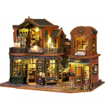 moin moin Nukkemaja Miniatuurne DIY Komplekt Komplekt M&otilde;&otilde;tkava H&auml;maruse Tuba LED Valgustus Akr&uuml;&uuml;l&uuml;mbris 2511dh475 1/24 [Ingliskeelsed Juhised] Raamatupood, Raamatukauplus, Linn, valge