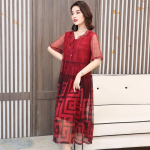 Suur suurus L-6XL suvine &scaron;ifoon s&auml;&auml;re keskosa avara l&uuml;hikeste varrukatega A-kujuline kleidi kate K&otilde;ht n&auml;eb k&otilde;hn v&auml;lja 3XL burgundiapunane