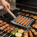 Vorstirulliga BBQ grillirest Roostevabast terasest Hotdogi rullgrill Kandurid Kaasaskantav mittenakkuv grillit&ouml;&ouml;riist telkimiseks piknikuks CN