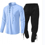 2 tk meeste keskaegne r&uuml;&uuml;tli kost&uuml;&uuml;mikomplekt renessanss-cosplay piraadis&auml;rgid pahkluuni ulatuvad p&uuml;ksid Halloweeni jaoks puuvillane linane kangas M