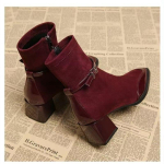 Ruudukujulise ninaga Naiste Retro Suede Skinny Saapad 2026 &Uuml;hendatud Ankel Saapad 35 veinipunane v&auml;rv