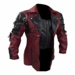 Uus Steampunk meeste gooti Trench Coat nahkjakk Punk Style Biker Jacke S&uuml;gistalvine motojope S burgundiapunane