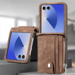 2-&uuml;hes Eemaldatav Nahast Rahakott-Kaanega Samsung Galaxy Z Flip 7 fe 6 5 4 3 Flip7 Flip6 Flip5 5G Telefonikott Kaardihoidjaga Galaxy Z Flip3 5G pruun