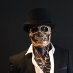 Hirmutav kolju biokeemiline mask Halloweeni &uuml;ritusteks T&auml;iskattega silikoonist aksessuaar m&uuml;tsiga GaryHat,Onesize black
