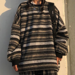 Naiste vintage triibulised kampsunid s&uuml;gisene pikkade varrukatega &uuml;lisuur kootud kampsun Hip Hop Ulzzang BF Unisex Couples Winter Pullover Tops M must