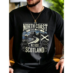 Vabaajastiilis meeste T-s&auml;rk North Coast Road Trip &Scaron;otimaa NC 500 Graafiline disain Suvine ja s&uuml;gisene riietus reisis&otilde;pradele Ja kingitus s&otilde;pradele 5XL must