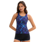 Naiste Sinine Lehemustriga Racerback Tankini Kaheosaline Ujumistrikoo L&uuml;hikeste P&uuml;kstega 3XL sinine