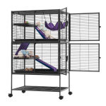 VEVOR Metallist V&auml;ikelooma Puur 130 cm 4-korruseline Rullikuga Ferret Puur Ratastel, 13,97 mm Traadi Vahed Suured Puurid Kiige, Kaldteedega 77 x 52 x 130 cm