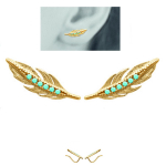 Les Tr&eacute;sors De Lily [N6245] - Boucles contours d'oreilles plaqu&eacute; or 'Navajos' turquoise dor&eacute; (plumes) - 16x5 mm kuld