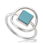 Bague Argent 'Boho' turquoise argent&eacute; (rhodi&eacute;) - 14 mm 52 t&uuml;rkiissinine