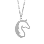 Les Tr&eacute;sors De Lily [Q9366] - Collier Argent artisanal 'Cheval' argent&eacute; (rhodi&eacute;) - 23x20 mm h&otilde;be