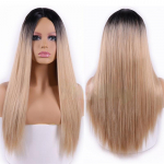 MISSQUEEN naiste pikk sirge Cosplay Black Root Ombre blond kost&uuml;&uuml;miline parukas ilma tukkideta naistele wig&cap hele