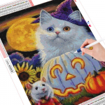 T&auml;isruudukujuline teemanttikandid kassikomplekt Teemanttikandid ristpistes loomade k&auml;sit&ouml;&ouml; Halloweeni kaunistus Full Round 20X30CM