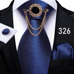 Ametlik sinine kaelaside meestele Klassikaline &uuml;hev&auml;rviline siidist lips Hanky ​​mansetin&ouml;&ouml;p metallist ketist prossin&otilde;ela &auml;rikomplekt 326