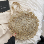 Yogodlnsi &uuml;mmargused &otilde;lgkotid naiste suvisest rotangist k&auml;sitsi valmistatud kootud rannaristi kehakott Circle Bohemia k&auml;ekott 40*40cm beež