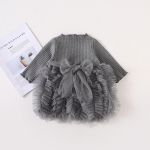 Laste kleit kevadine beebi vibu pikkade varrukatega t&uuml;drukud kootud kleit lasteriided marli kleit 110cm hall