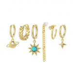 ANENJERY Sun Stars Planet Chain Tutt Hoop K&otilde;rvar&otilde;ngad Creative Golden 6-osaline k&otilde;rvar&otilde;ngakomplekt naistele kuldne