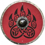 24-tolline Warrior puidust ja terasest Vikingi &uuml;mmargune kaitser&uuml;&uuml;, lahinguvalmis dekoratiivne punane