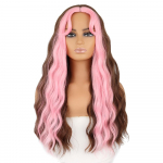 LISI HAIR Pikad lainelised s&uuml;nteetilisest kiust parukad Roosad ja pruunid Naturaalsed parukad naistele Halloween Cosplay Party Lolita Parukas 60 cm