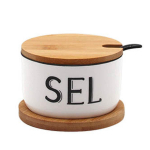 Les Tr&eacute;sors De Lily [R7018] - Puidust keraamiline soolakann 'Sel' lusikaga - 100x55 mm beež