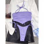 Seksikas polsterdatud soonikuga p&auml;itsetega bikiinid naiste ujumistrikoo, naiste ujumisriided, kaheosaline bikiinikomplekt supelkost&uuml;&uuml;m, daami ujumiskost&uuml;&uuml;m S lilla