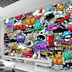 Fototapeet Kaasaegne 3D grafiti seinamaaling Lastele Magamistuba KTV baar Loov seinakaunistus Kunst Seinapaberid Seintele 240 cm(W) x 160 cm(H)