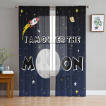 Space Universe Rocket Dream Big t&uuml;llist l&auml;bipaistvad aknakardinad elutuppa Magamistoa kaasaegsed t&uuml;ll-vookardinad kaunistus 1 PCS W100XH250cm