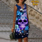 Naiste V-kaelusega suvine sinine pealuu peaga kleit vabaaja varrukateta mood vabaaja vabaaja seksikad kleidid, suur suurus XS-8XL XS sinine