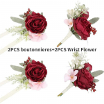 4 pojengi randmekorsaaži komplekt pulmadeks Boutonniere meestele Pulmakorsa k&auml;ev&otilde;ru pulmapeo balli kaunistusteks