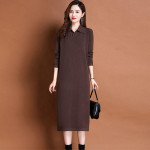 Pullover-kampsun-kleit Keskmise pikkusega kootud kleit 2023. aasta s&uuml;gis/talvine kattev kampsun Mitmek&uuml;lgne soliidne pikkade varrukatega naiste kampsun One Size beež