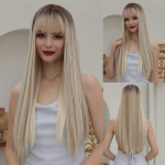 EASIHAIR Blonde Ombre s&uuml;nteetilised naturaalsetest juustest parukad, pikad sirged tukkidega Daily Cosplay parukas kuumakindlast kiust parukad naistele