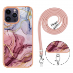 Galvaniseeritud marmorist IMD p&otilde;rutuskindel telefoni&uuml;mbris koos Crossbody paelaga iPhone 15 14 Plus 13 12 11Pro Max /Samsung S23 S22 S21Ultra Plus A14 A54 A53 jaoks iPhone 7/8/SE 2020 roosa punane v&auml;rv