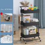 Kolmetasandiline tarbek&auml;ru veerev korraldusk&auml;ru k&auml;epideme ja lukustatavate ratastega Multifunktsionaalsed riiulid vannitoak&ouml;&ouml;gi kontori jaoks must