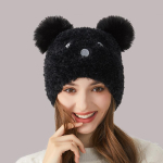 Talvine naiste silmkoeline m&uuml;ts karu karusnaha pall pl&uuml;&uuml;sis m&uuml;ts k&otilde;rvakaitse soe m&uuml;ts varrukas kork Skullies Beanies must