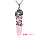 Moodne naturaalsest kristallist kuusnurkne sammas vintage sulamist roosiripats Amet&uuml;stist kristallist kaelakee Rose Quartz vana h&otilde;bedane v&auml;rv