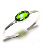 Natural Peridot Gemstone 925 Sterling Silver Cuff Bangle Adjustable r6t97