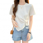 Naiste T-s&auml;rk Ebaregulaarne Hem &uuml;hev&auml;rviline Knot Decor &Uuml;markaelus L&uuml;hike valge