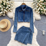 Ameerika vintage teksa&uuml;likond Kevadriided Naiste Lukuga kardigan &Uuml;ler&otilde;ivad Mitmek&uuml;lgse disainiga Sense Seelik Kaheosaline komplekt S sinine