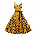 Naiste kleit Retro A-kujuline, suur kiik, liibuv k&otilde;rge v&ouml;&ouml;kohaga vibu Dekoratsioon Varrukateta V-kaelusega taga T&otilde;mblukk Punktiprint Kontrastne peokleit ballileit Suvine Midi Kleit 2XL kollane