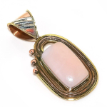 Natural Pink Opal Gemstone Two Tone 925 Solid Sterling Silver Pendant 1.75 K6i11 beige