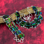 Ammolite v&auml;&auml;riskividest ehted, 925 sterlingh&otilde;bedast kaelakee ja k&auml;ev&otilde;ru ehtekomplekt talle, h&auml;mmastavad k&auml;sitsi valmistatud uhked ehted Adjustable With 8"-18" sinine