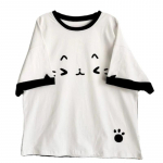 Kawaii Sweet Patchwork T-s&auml;rgid Naiste Jaapani mood Y2k Harajuku Cute Cat Cartoon Print Lahtised T-s&auml;rgid Topid Pehme Gril S valge