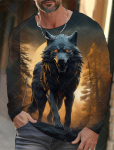 Meeste T-s&auml;rgid Vintage Animal Wolf pikkade varrukatega Topid S&uuml;gisene dressipluus Graafiline vabaaja Hip Hop Mood Riietus O-kaelusega T-s&auml;rgid L