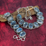 Sinine Triplettopaal K&auml;sitsi valmistatud V&auml;&auml;riskividega Kaelakee, 925 Prooviga H&otilde;be K&auml;ev&otilde;ru, Unikaalse Disainiga Kaelakee ja K&auml;ev&otilde;ru Ehtekomplekt Naistele Adjustable With 8"-18" sinine