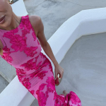 V&otilde;rgusilma stereo diskoidne lillega m&auml;hitud puusapikad kleidid seksikas &otilde;huke sobivus Patchwork naiste 3D-disainiga varrukateta &uuml;mara kaelusega &otilde;htukleit XL