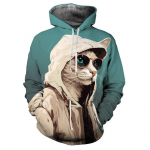 Mood Lahe kassi 3D tr&uuml;kitud kapuuts Naljakas Loomade Graafiline Pusad Meeste T&auml;nav Hip-hop Stiilis Pullover Pikkade Varrukatega Pusad S