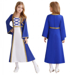 Lastele t&uuml;drukutele renessansiaegne keskaegne kost&uuml;&uuml;m Printsess Kleit Vintage hommikumantel Halloweeni laienevate varrukatega pikk kleit Eemeelne kleit 5-6 Years kuninglik sinine v&auml;rv